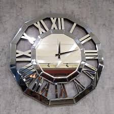 Silver Circle Mirror Wall Clock Mirror