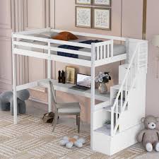 urtr white twin loft bed with desk and