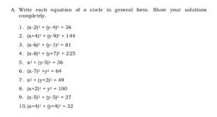 A Write Each Cquation Of A Circle In
