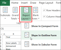 excel pivot table report layout