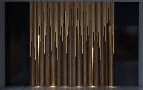 Wood And Brass With Lights Wall Panel