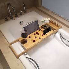 Wood Bathtub Caddy Bamboo Bath Tub Tray