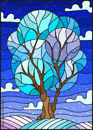 Stained Glass Style With Winter Tree