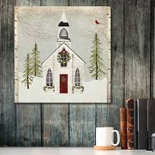 Snowy Church House Canvas Art Antique