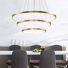 Baycheer Modern Led Chandeliers Round Shape Drop Ceiling Lighting 3 Ring Hanging Lamp Gold Pendant Light Fixture For Kitchen Island Bedroom Dining Room Cool Light Size L Amazon Com