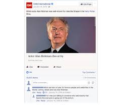 Write about the sad demise of the person who died. Screenshot Of Cnn International S Announcement On Facebook Of Rickman S Download Scientific Diagram