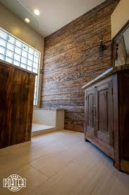 reclaimed mushroom wood bathroom wall