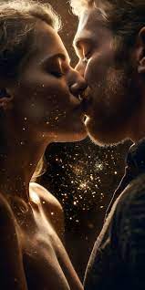 couple kissing with golden fairy dust