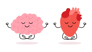 Feliz y saludable cerebro y corazón carácter meditación yoga cerebro y  corazón siéntate en loto mantén la calma | Vector Premium