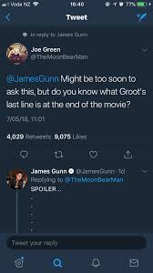 Superhero myths can be stories about heroes far above us or they can be. Spoilers James Gunn Translates Part Of Groots Lines On Twitter James Gunn Marvel Entertainment Spoiler