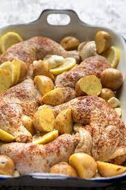 oven roasted en legs with potatoes