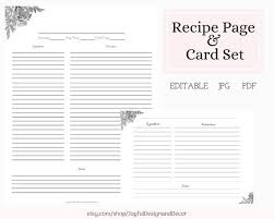 Printable Recipe Card Recipe Page Editable Recipe Page Recipe Sheet Printable Recipe 3 5x5 Pdf Recipe Full Page Recipe Card Printable