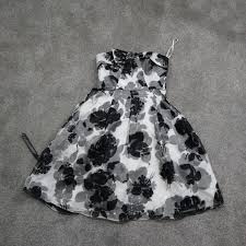 White House Black Market Women Strapless Dress Fit & Flare Floral White Black 00