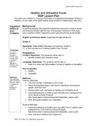 For Seniors Kg Healthy And Unhealthy Foods Siop Lesson Plan