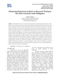 pdf minimizing plagiarism incidence in research writing in one pdf minimizing plagiarism incidence in research writing in one state university in the