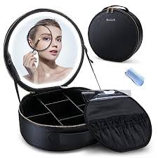 cosmetic bag with 10x magnifying mirror