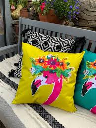 Yellow Flamingo Cushion Cover Outdoor