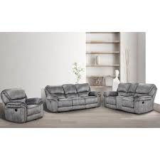 Edmund 78 50 In Gray Microsuede 2 Seater Manual Recliner Loveseat With Console