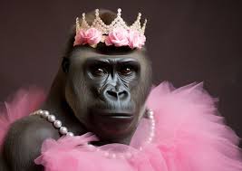 free photo monkey wearing dress and crown