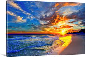 Blue Sunset Beach Canvas Wall Art