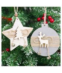 2pcs Five Star Elk Wooden Christmas Bell Hanging Ornaments