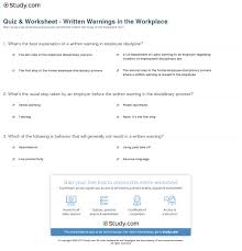 Quiz Worksheet Written Warnings In The Workplace Study Com
