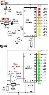 The circuit diagram shows a very simple. Vumetre A 20 Led Et 2 Lm3915 0 Electronic Led Lm3915 Vumetre Electronic Schematics Electronic Circuit Projects Electronics Projects