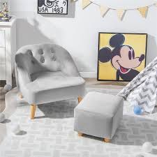 Soft Velvet Upholstered Kids Sofa Chair With Ottoman Gray丨costway