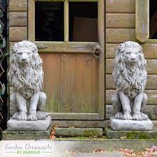 Large Lion Garden Statue Pair Onefold Ltd