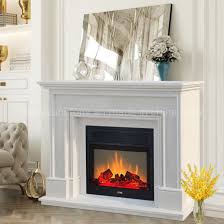 white natural marble stone fireplace