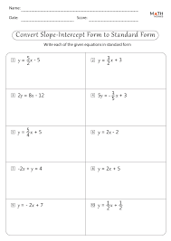 Slope Intercept Form Worksheets With