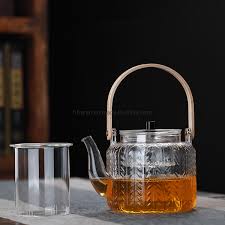 china clear glass tea pot set and tea