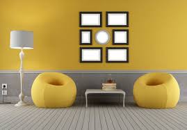 75 gray floor living room with yellow