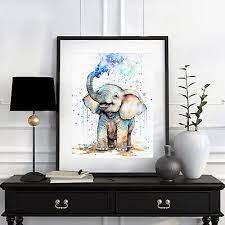 Baby Elephant Watercolor Oil Painting