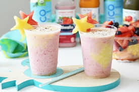 layered tropical fruit smoothie