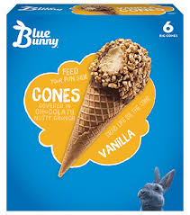 No two bites are alike from start to finish. Vanilla Cones Blue Bunny
