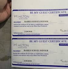 hilton hotel be my guest certificate