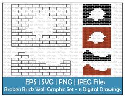 Smashed Brick Wall Vector Clipart Set