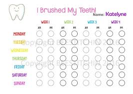 I Brushed My Teeth Tooth Brushing Chart 4 Colours Printable Instant Download