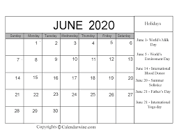 Download Free Blank Printable June 2020 Calendar Template