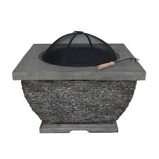 Outdoor 32 Wood Burning Light Weight Concrete Square Fire Pit Grey