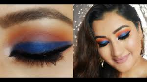 blue orange eye makeup tutorial
