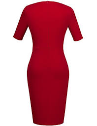 Homeyee Womens Elegant Lapel Slim Bodycon Formal Vintage Red Bridesmaid Dress B327