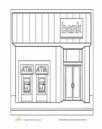 Bank coloring pages for kids. Paint The Town Bank Worksheet Education Com Coloring Pages House Colouring Pages Teach English To Kids