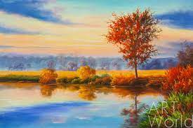 Картина Осенний пейзаж маслом Закат. Ступая тихо солнцу вслед… 60x90  AR190307 купить в Москве