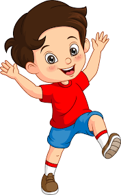 cartoon happy little boy raising hands