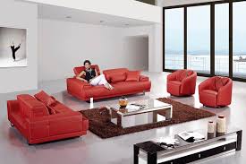 Modern 4pcs Red Bonded Leather Sofa Set