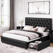 homfa faux leather storage platform bed