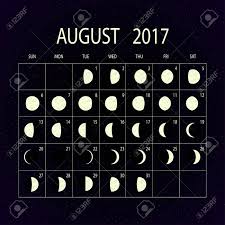 Moon Phases Calendar For 2017 On Night Sky August Vector Illustration