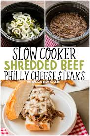 Mix together both your meat and sauce mixtures in your slow cooker. Slow Cooker Shredded Beef Philly Cheese Steaks The Magical Slow Cooker